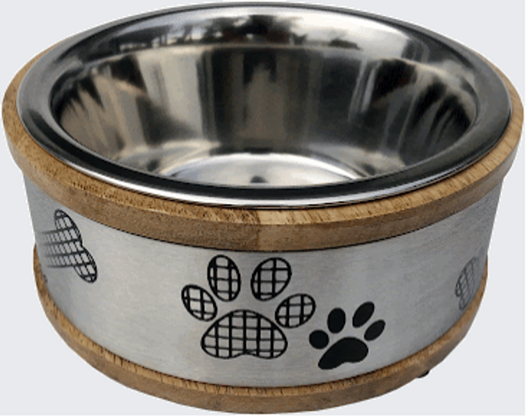 Indipets Wooden Ring Bowl with Paw Prints 16oz