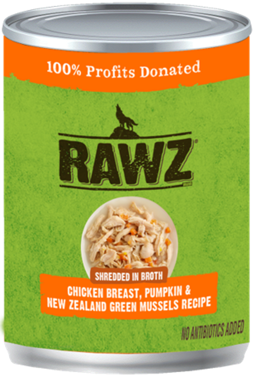 Rawz Shreddded Chicken, Pumpkin, New Zealand Green Mussel Dog Food 10oz