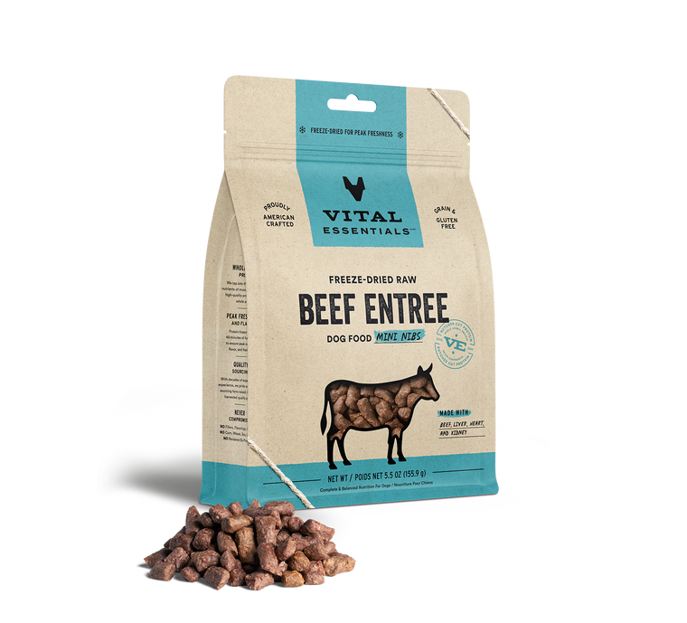 Vital Essentials Freeze-Dried Raw Entree Dog Food Mini Nibs Beef 5.5oz