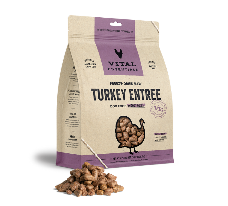 Vital Essentials Freeze-Dried Raw Entree Dog Food Mini Nibs Turkey 25oz