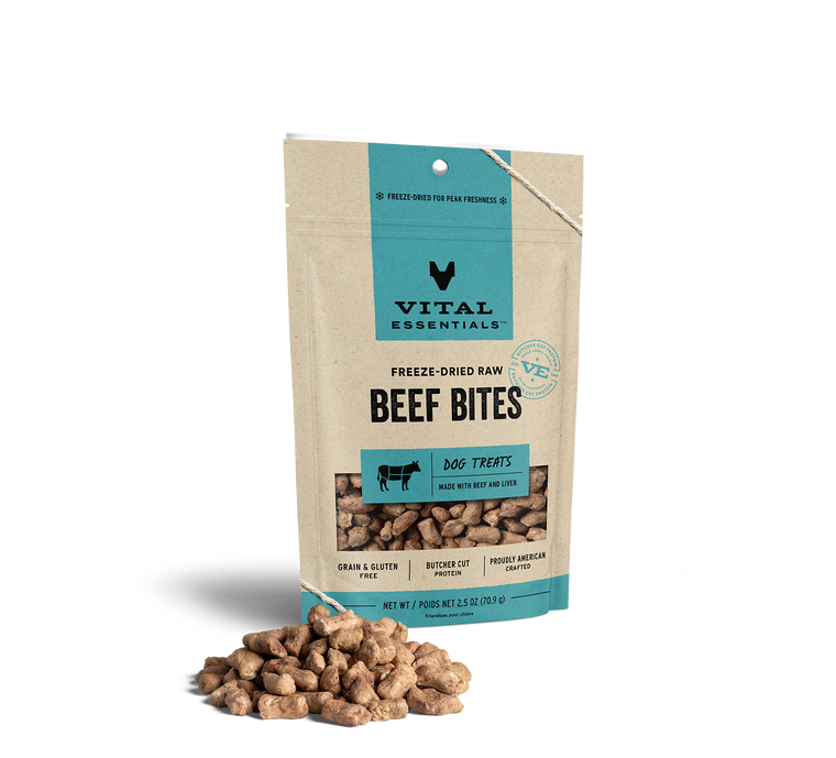 Vital Essentials Freeze-Dried Dog Treats Beef Bites 2.5oz