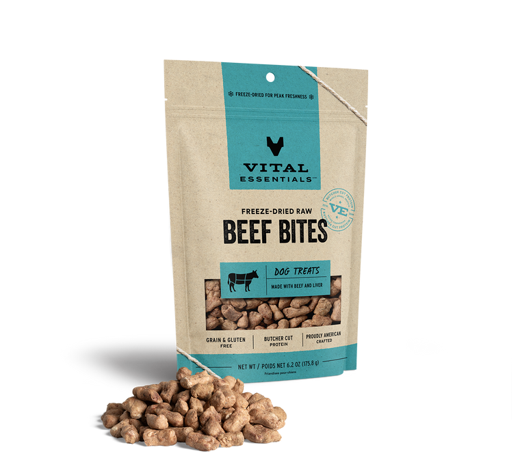 Vital Essentials Freeze-Dried Dog Treats Beef Bites 6.2oz