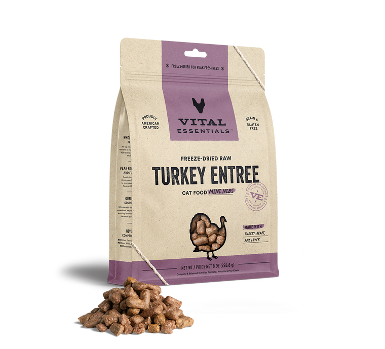 Vital Essentials Freeze-Dried Cat Food Mini Nibs Turkey 8oz