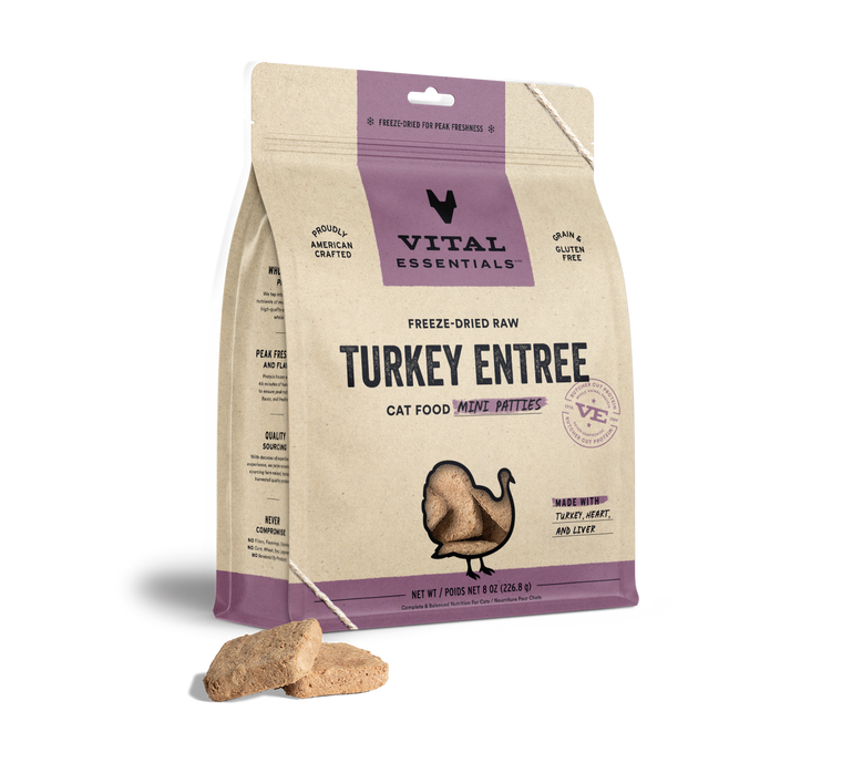 Vital Essentials Freeze-Dried Cat Food Mini Patties Turkey 8oz