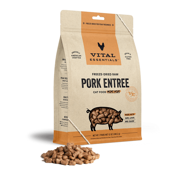 Vital Essentials Freeze-Dried Cat Food Mini Nibs Pork 12oz