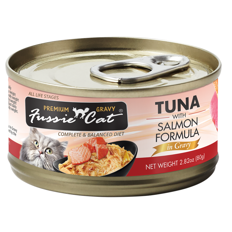 Fussie Cat Premium Tuna w/Salmon in Gravy 2.82oz