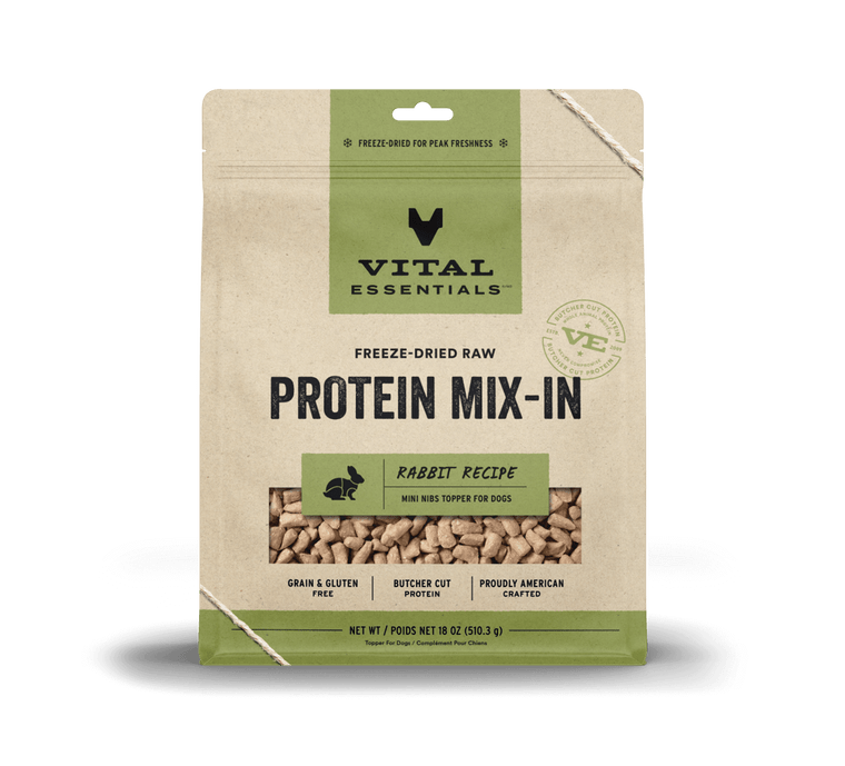 Vital Essentials Raw Protein Mix-In Rabbit Recipe Mini Nibs Topper for Dogs 18oz