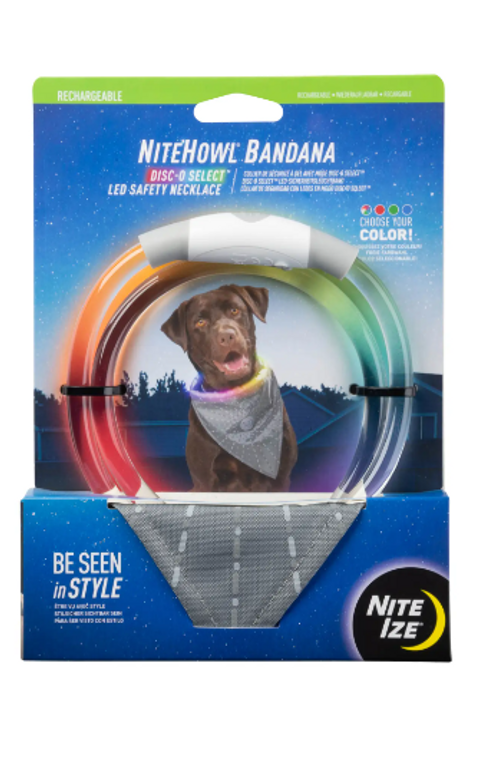 NiteHowl Bandana Rechargeable LED Safety Necklace Disc-O Select Grey