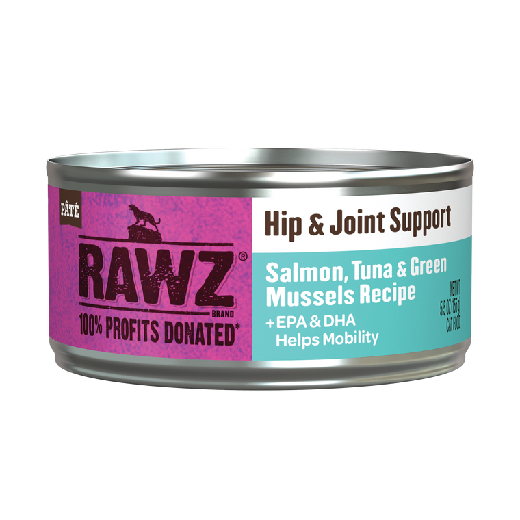 Rawz Hip & Joint Salmo, Tuna & Green Mussels Cat Canned 5.5oz.