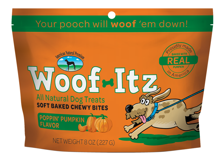 American Natural Premium Dog Treat Woof-Itz Poppin Pumpkin 8oz