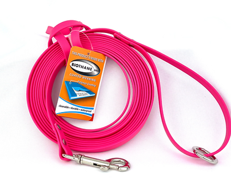 Waggle Woof & Wander Biothane Dog Long Line Hot Pink 15'