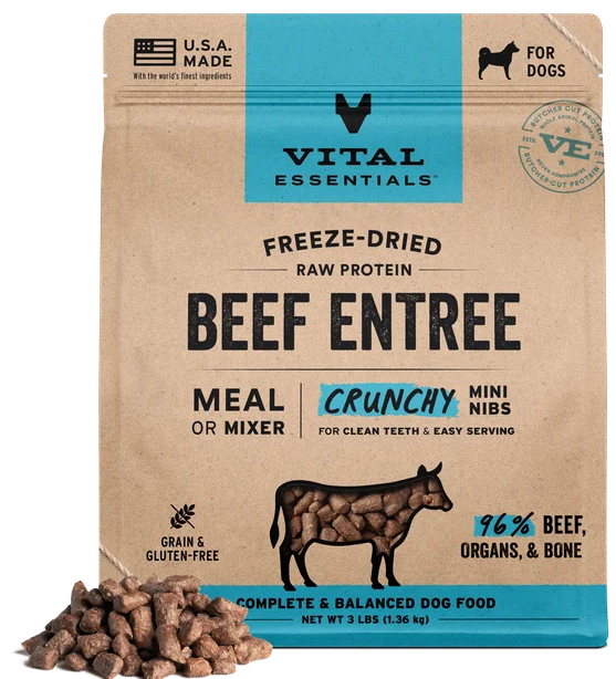 Vital Essentia Freeze-Dried Raw Dog Food Beef Entree Mixer Crunchy Mini Nibs 3lb