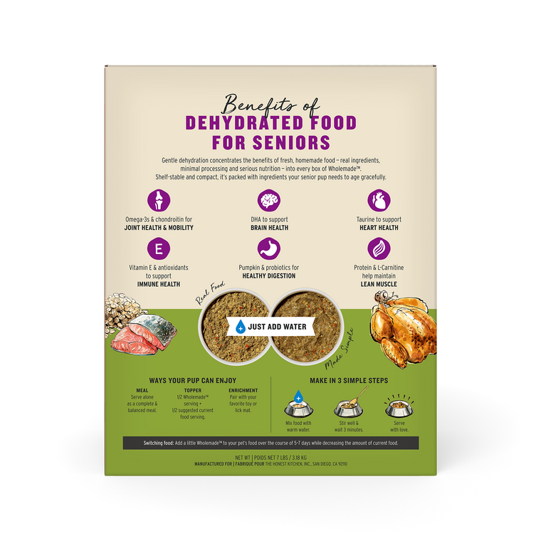 Wholemade Dehydrated Whole Grain Chicken, Oat & Salmon Recp Senior Dog Food 7lb