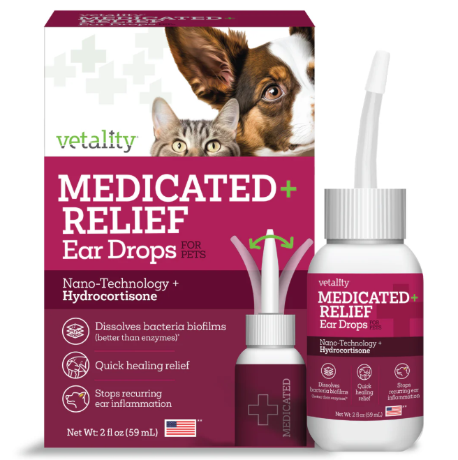 Vetality Medicated Relief Ear Drops for Pets 2fl oz