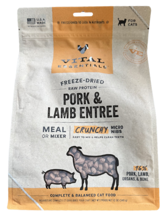Vital Essentials Freeze-Dried Raw Pork & Lamb Entree Cat Food Micro Nibs, 12 oz