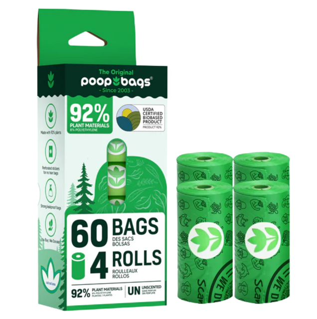 92% Plant based Dog Waste Bags in Rolls 60ct