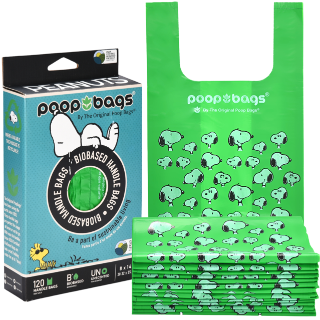 38% Plant based Handle Tie Poop Bags Snoopy Themed 120ct