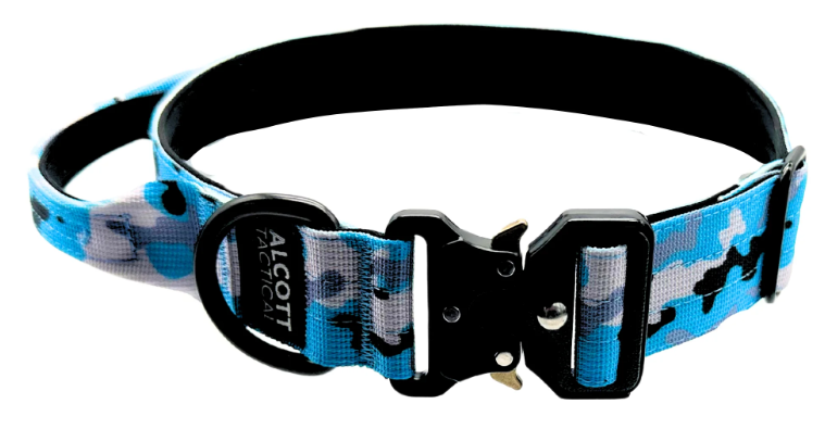 Alcott Tactical Blue Camo Collar w/ Control Handle Heavy Duty Metal Clasp Small