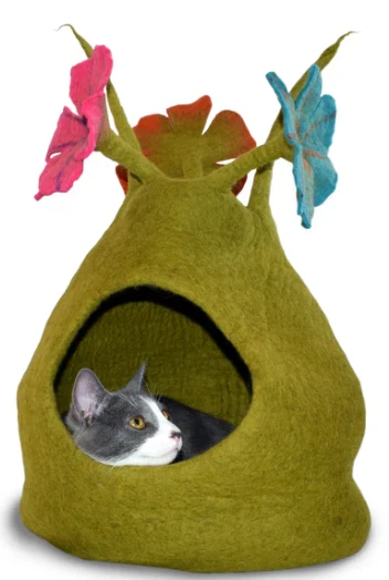 Dharma Dog Karma Cat Wool Pet Bouquet Cave Green Multi Cat Bed
