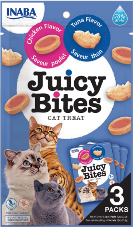 Inaba Juicy Bites Tuna and Chicken Flavor Cat Treat 3 Packs of .4oz