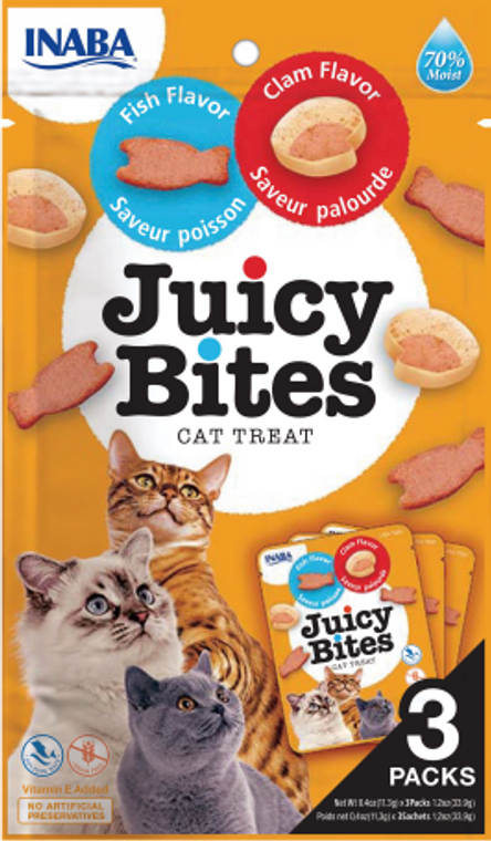 Inaba Juicy Bites Fish and Clams Flavor Cat Treat 3 Packs of .4oz