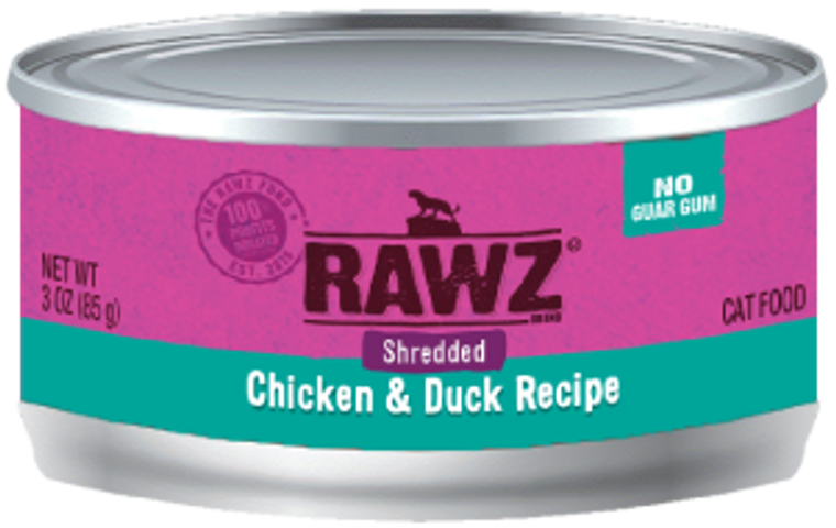 Rawz Shredded Chicken & Duck Canned Cat Food 3oz