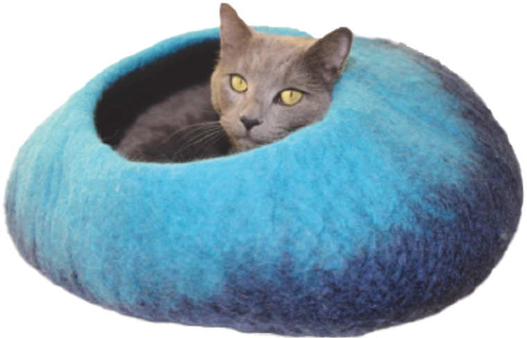 Dharma Dog Karma Cat Wool Pet Cave Ombre Navy & Turquoise Cat Bed