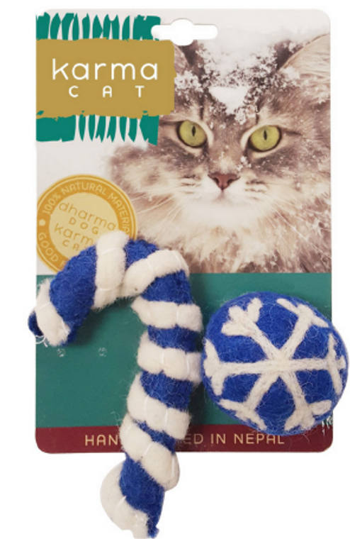 Dharma Dog Karma Cat Wool Candy Cane Holiday Ball Pack