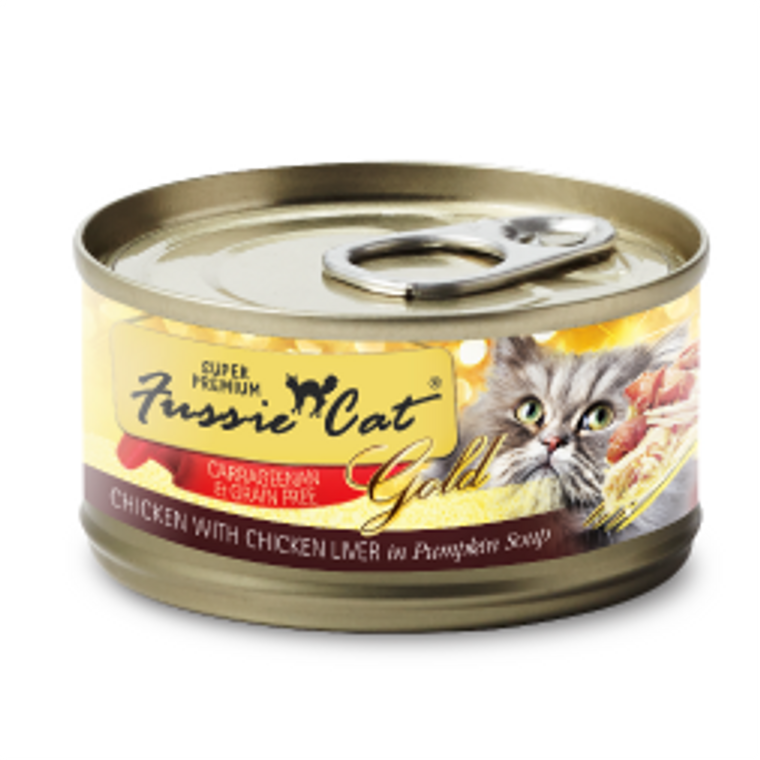 Fussie Cat Gold Chicken Liver Pumpkin Can Cat Food 2.82oz