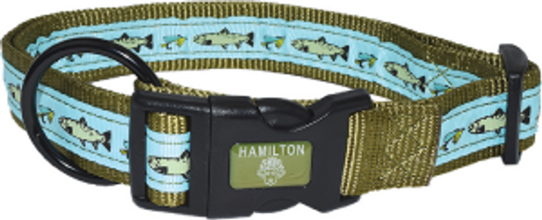 Hamilton Adjustable Dog Collar Outdoorsman Fish 1" 18-26"