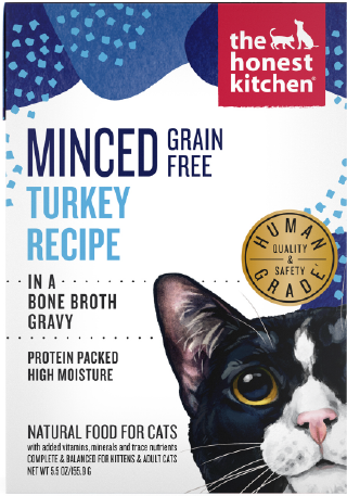 Honest Kitchen Cat Minced Turkey Recipe in Bone Broth Gravy 5.5oz