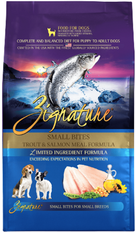 Zignature Trout Salmon Small Bite Dog Food Dry 4lb