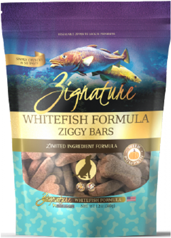 Zignature Ziggy Bars Treats White Fish Dog Treat 12oz