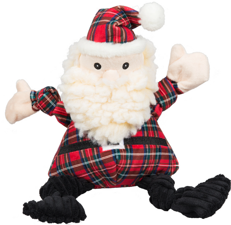 HuggleHounds HuggleFleece Santa Knottie with Tartan Plaid Large