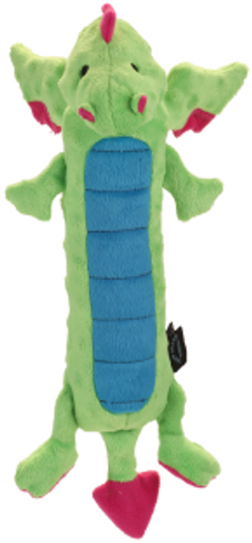 goDog Large Green Skinny Dragon with Chew Guard Dog Toy