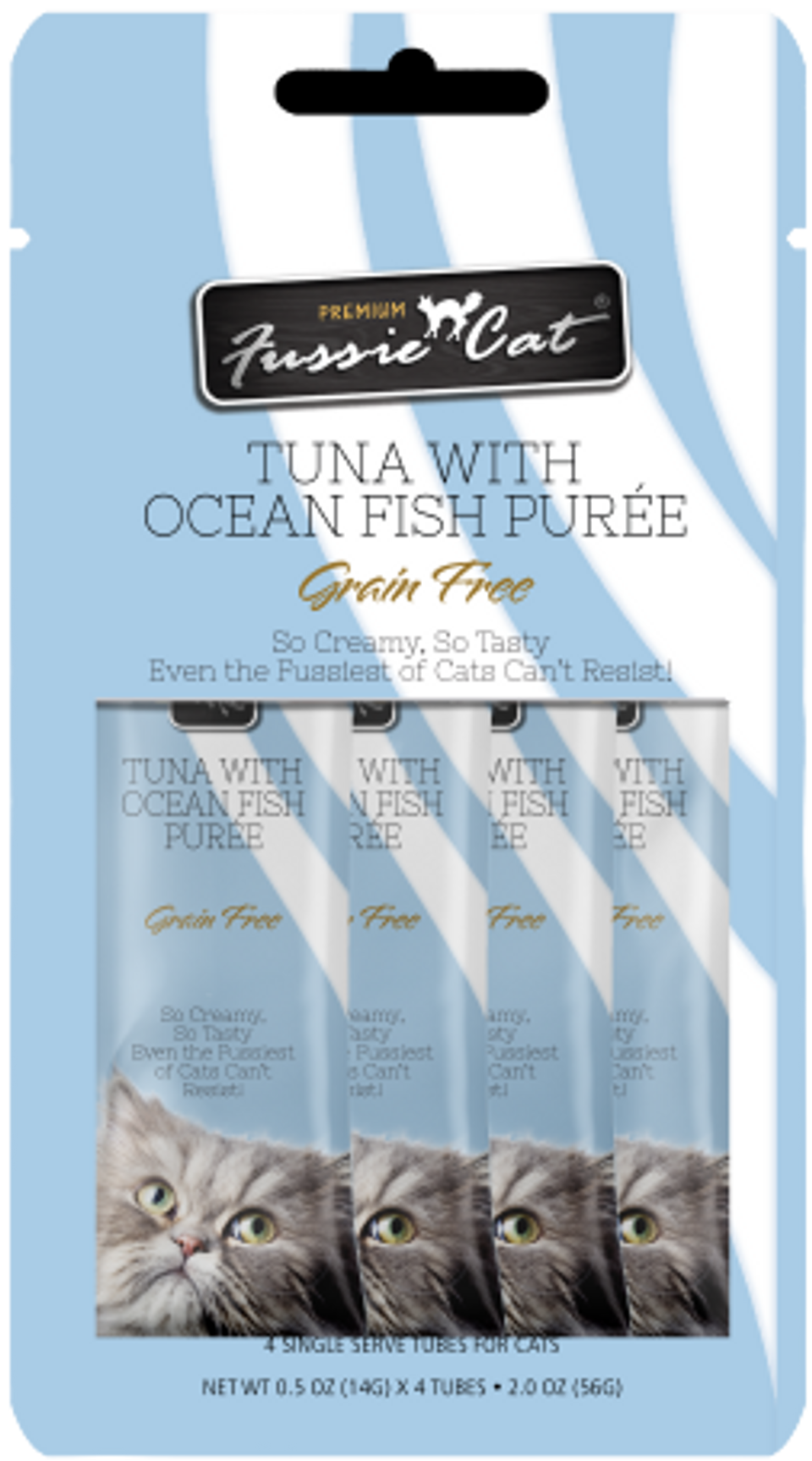 4pk Fussie Cat Tuna with Ocean Fish Puree Cat Treat .5oz Vermont Pet Food and Supply