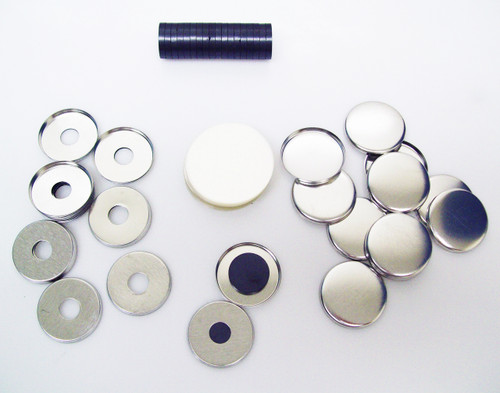 100 Tecre 1.25 Inch Metal Flat Back MAGNET Button Parts WITH HOLE and Beveled Just Right Fit Magnets