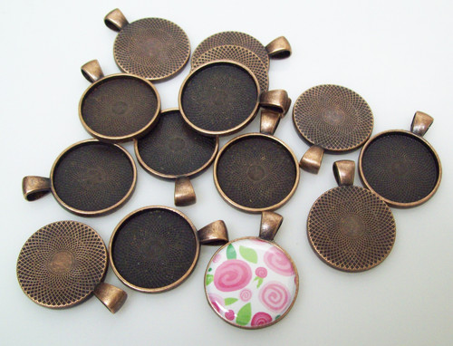 50 Antique Copper Pendant Trays 23mm for use with 1" Buttons