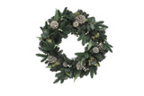 Green Cedar, Cone, Berry & Magnolia Leaf Faux Wreath - 24 Inches