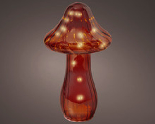 LED Glass Tall Mushroom Brown 9.8"