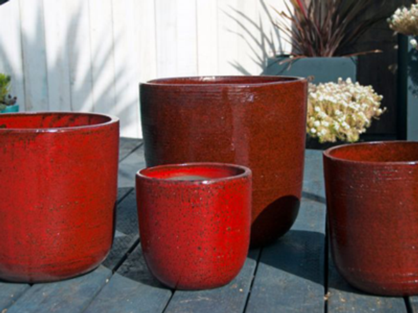 Good Earth Bucket Planter, Tropical Red - 11" X 11"