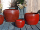 Good Earth Drum Planter, Tropical Red - 13" X 9.5"