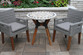 30″ Marble Mosaic Bistro Table with Wicker & Eucalyptus Armchairs