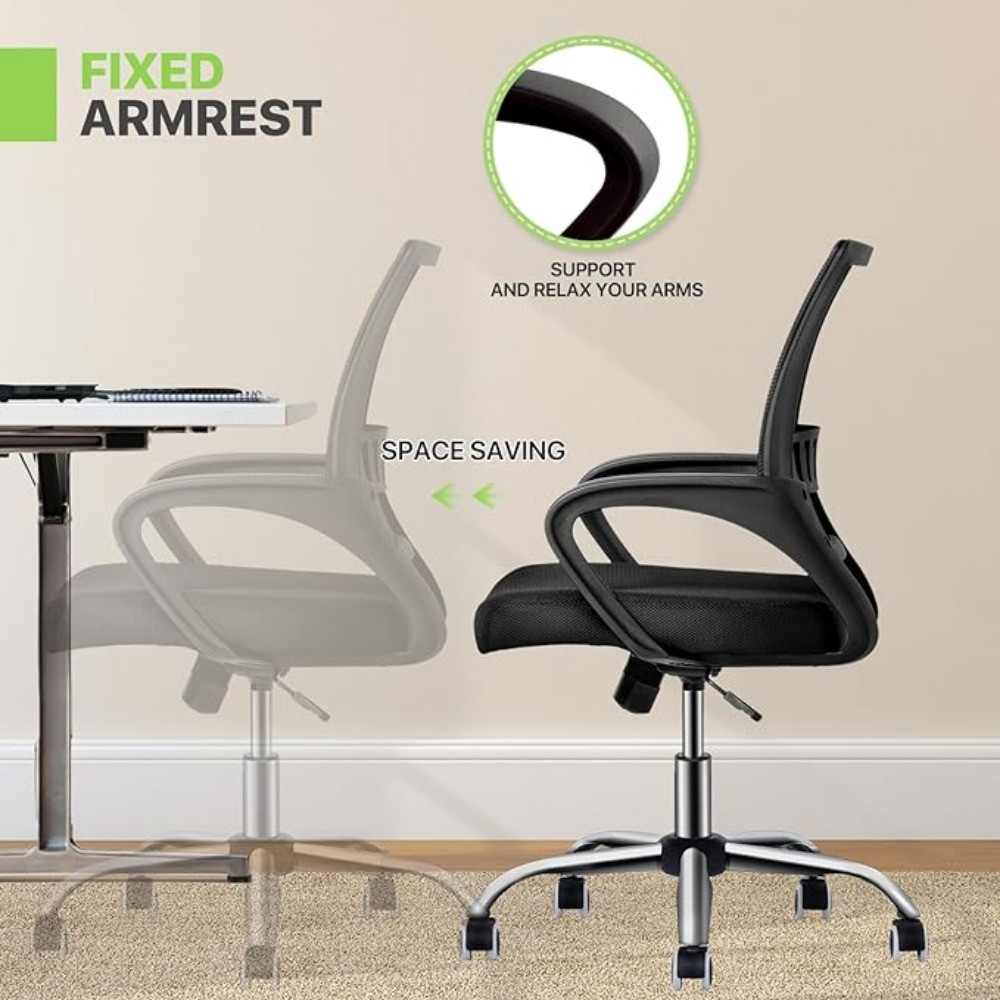 Fixed armrest feature and space-saving design of chair