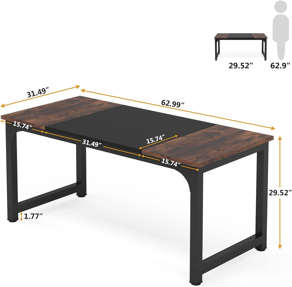 Product dimensions diagram of desk with measurements