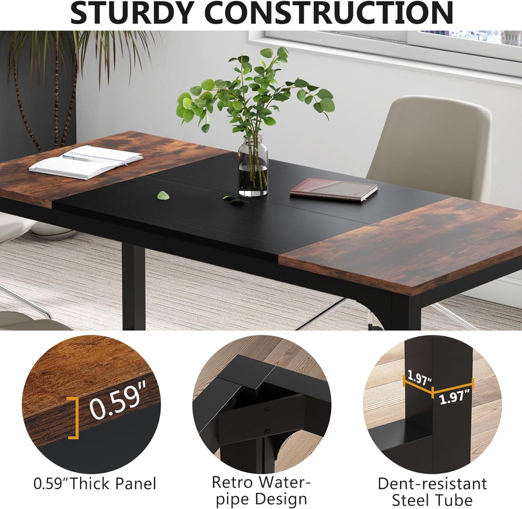 Sturdy construction features: 0.59" thick panel, weathered top, wing plates