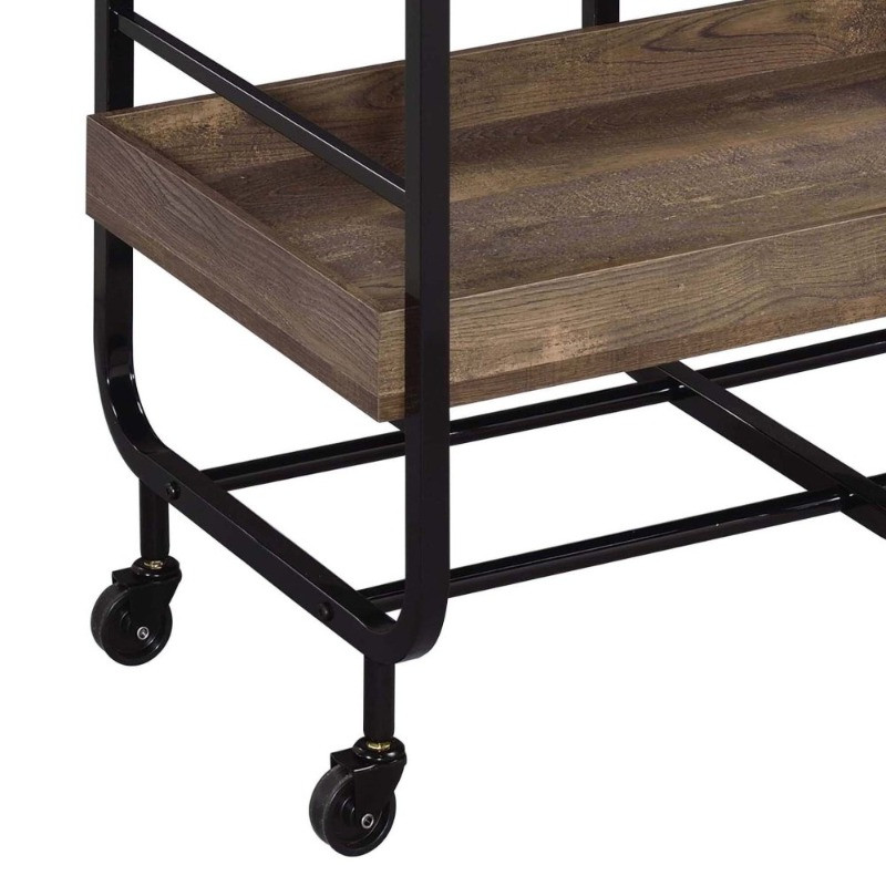 Rolling cart base with wood shelf supports and caster wheels