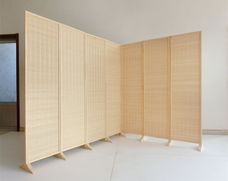Seven-panel bamboo room divider in open room