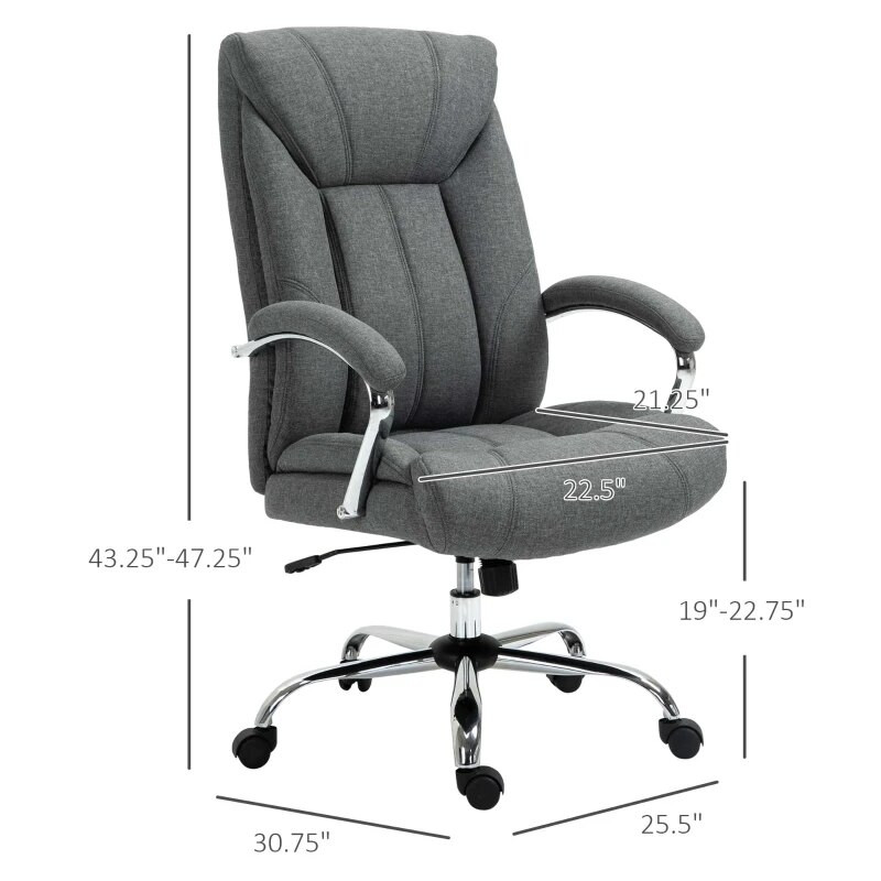 Dimension diagram of office chair with measurements