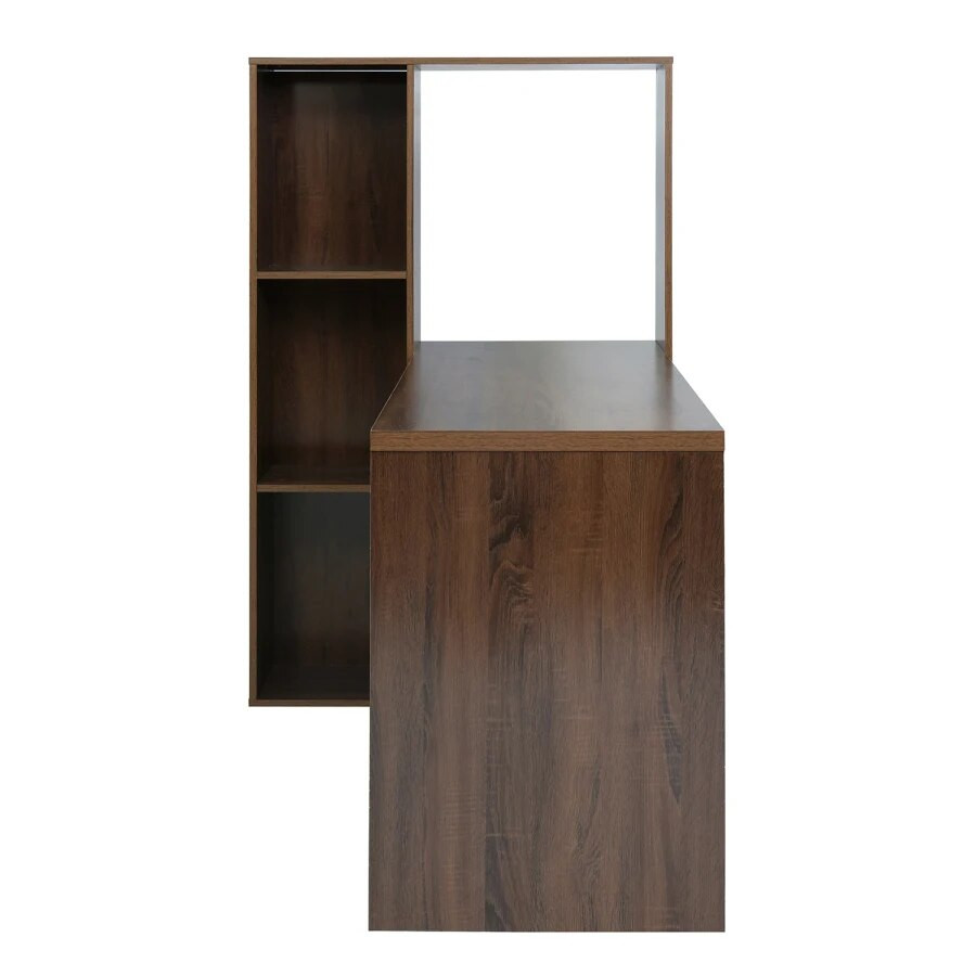 Desk with integrated shelves and raised back panel